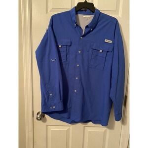 Columbia PFG Shirt 2XL XXL Men's Button Up Vented Fishing Shirt Long Sleeve Blue